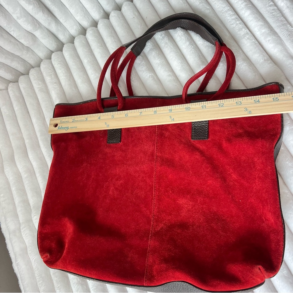 Claudia Firenze Suede Handbag Burnt Red Dark Pebbled Leather Trim Made in Italy - Picture 12 of 15
